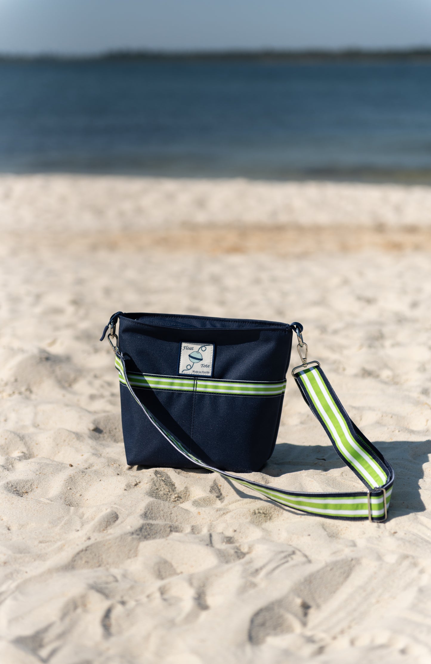 Dinghy Tote: Lime Green Stripe